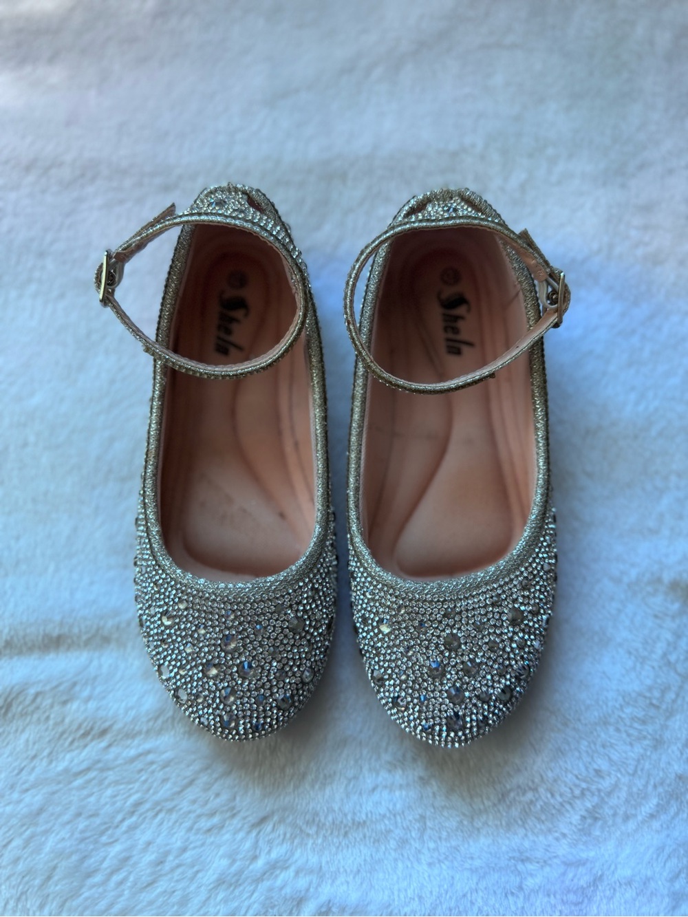 Link Girls Silver Rhinestone Ankle-Strap Flats